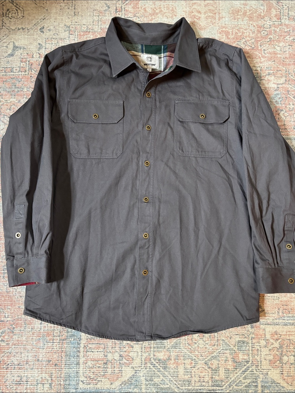 Mocotono Snap-Front Lightweight Shirt Jacket Fully Lined in Gray Size Large